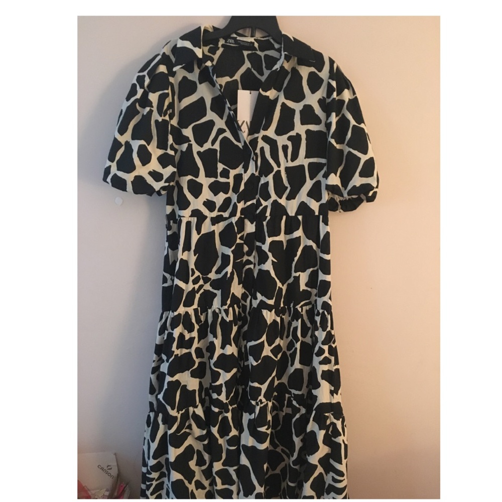 Zara Animal Print Maxi Peasant Dress with belt